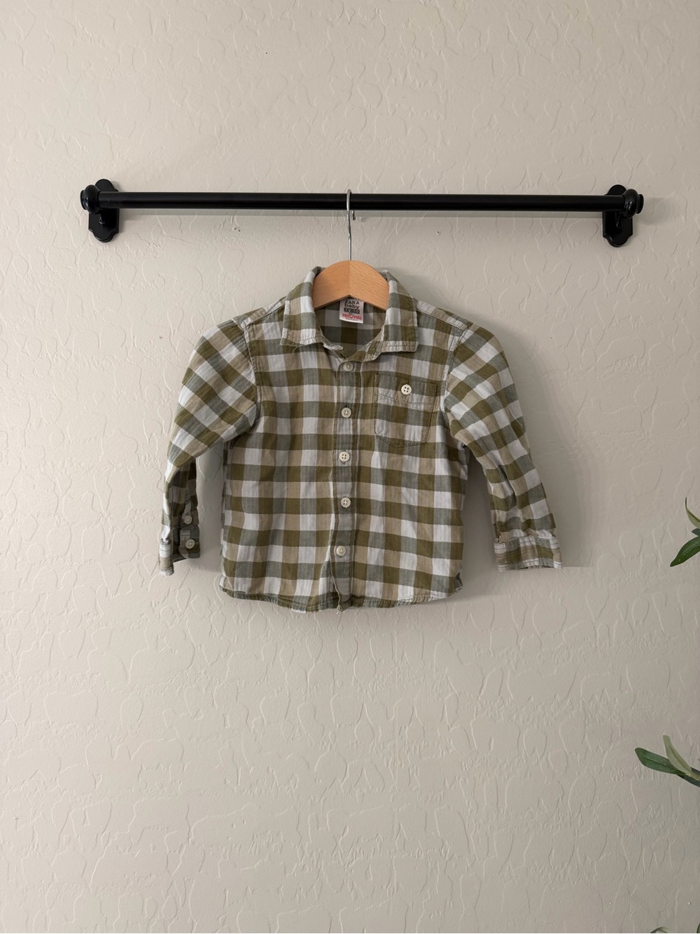 Zara Baby Olive & White Plaid Button-Up Shirt